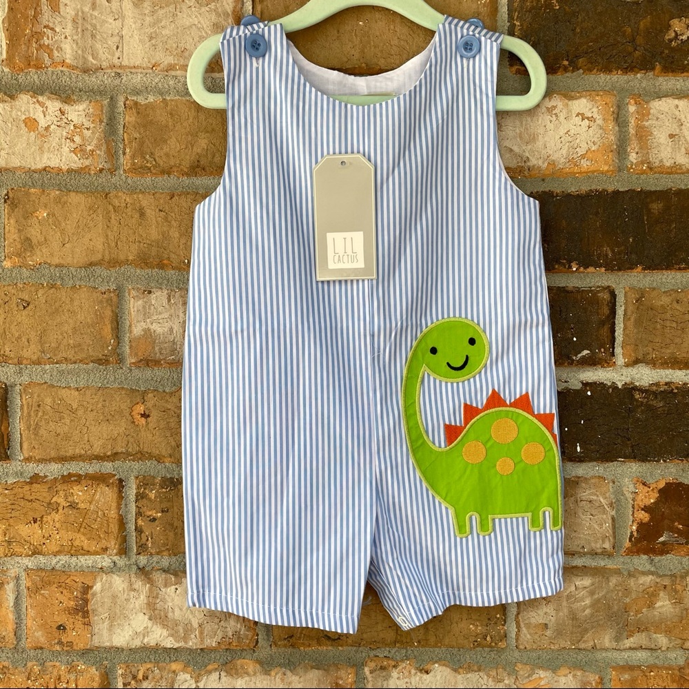 Lil Cactus Stripe Dinosaur Shortalls 12-18